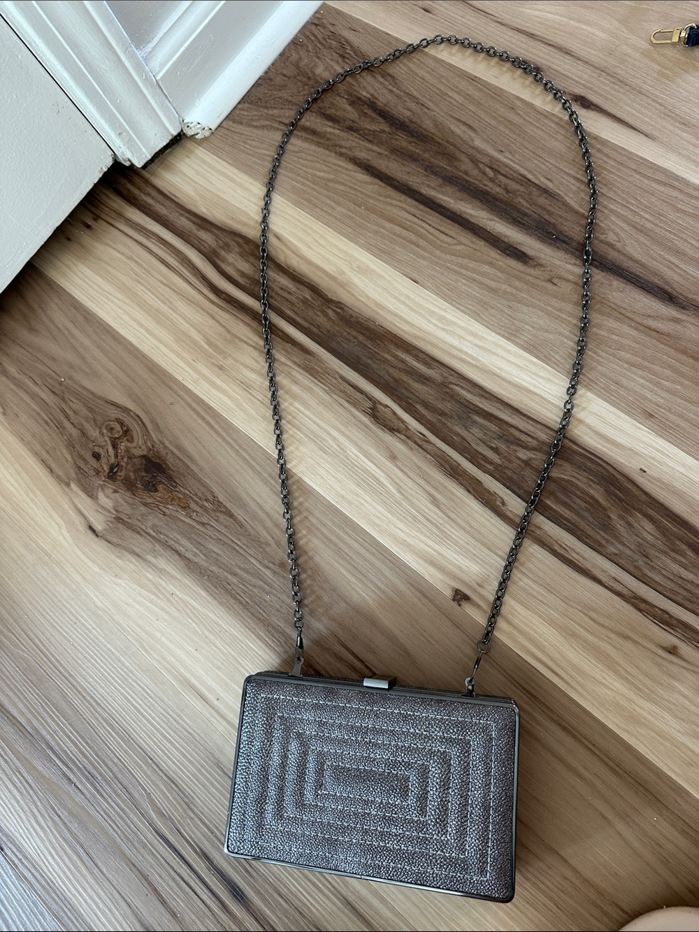 Sondra Roberts Metallic Pewter Textured Box Clutch with Chain Strap